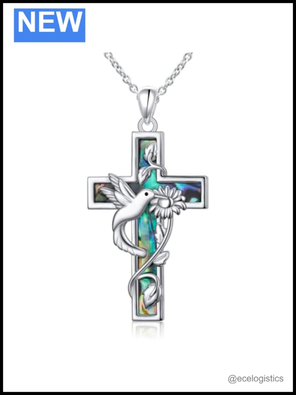 925 Sterling Silver Hummingbird Cross Pendant Necklace 18+2 Inch Chain
